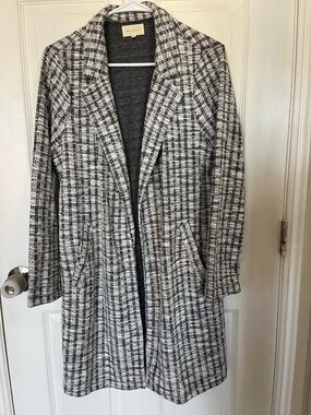 MELLODAY Black and White Plaid Open-Front Blazer Coat